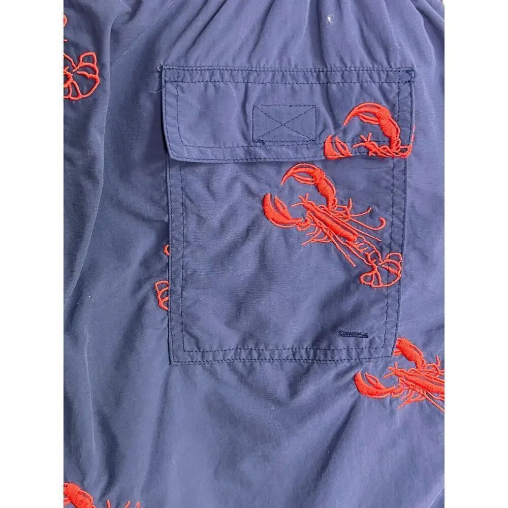J. McLaughlin Scorpion Pull On Drawstring Waist Swim Trunks Navy/Red Men's M